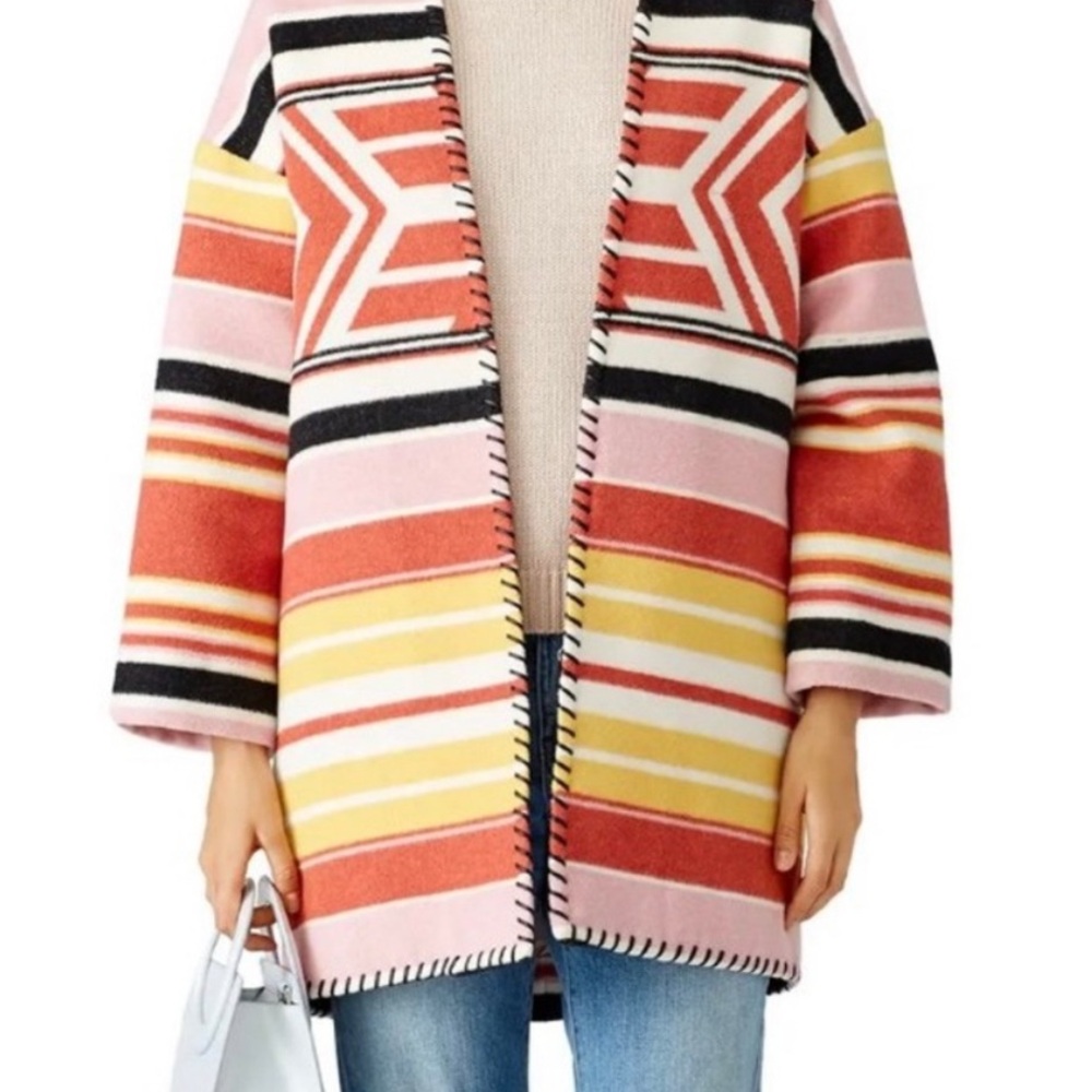 Rebecca Minkoff Coat Women M/L Aztec Kahlo Open Front Striped Coat Jacket